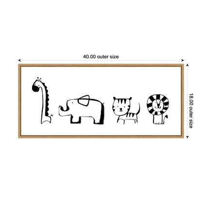 Minimalist Giraffe Elephant Tiger and Lion Sketch Canvas Wall Art