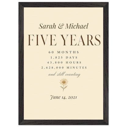 Personalized 5 Year Anniversary Print - A3 (29.7 x 42 cm) / Premium Wooden Framed Poster With Museum-Quality Matte Paper - Black frame - Sparkycare