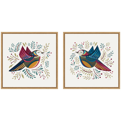 Peace Birds red and blue framed canvas wall art set