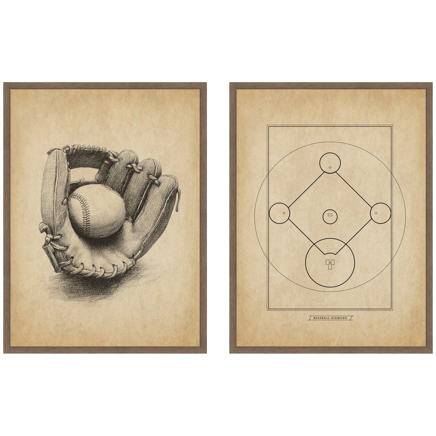 Vintage Baseball 2 Piece Framed Canvas Wall Art Set by The Creative Bunch Studio