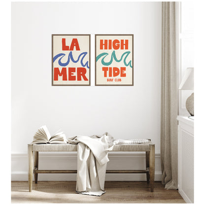 La Mer and High Tide Surf Club Framed Canvas Wall Art Set