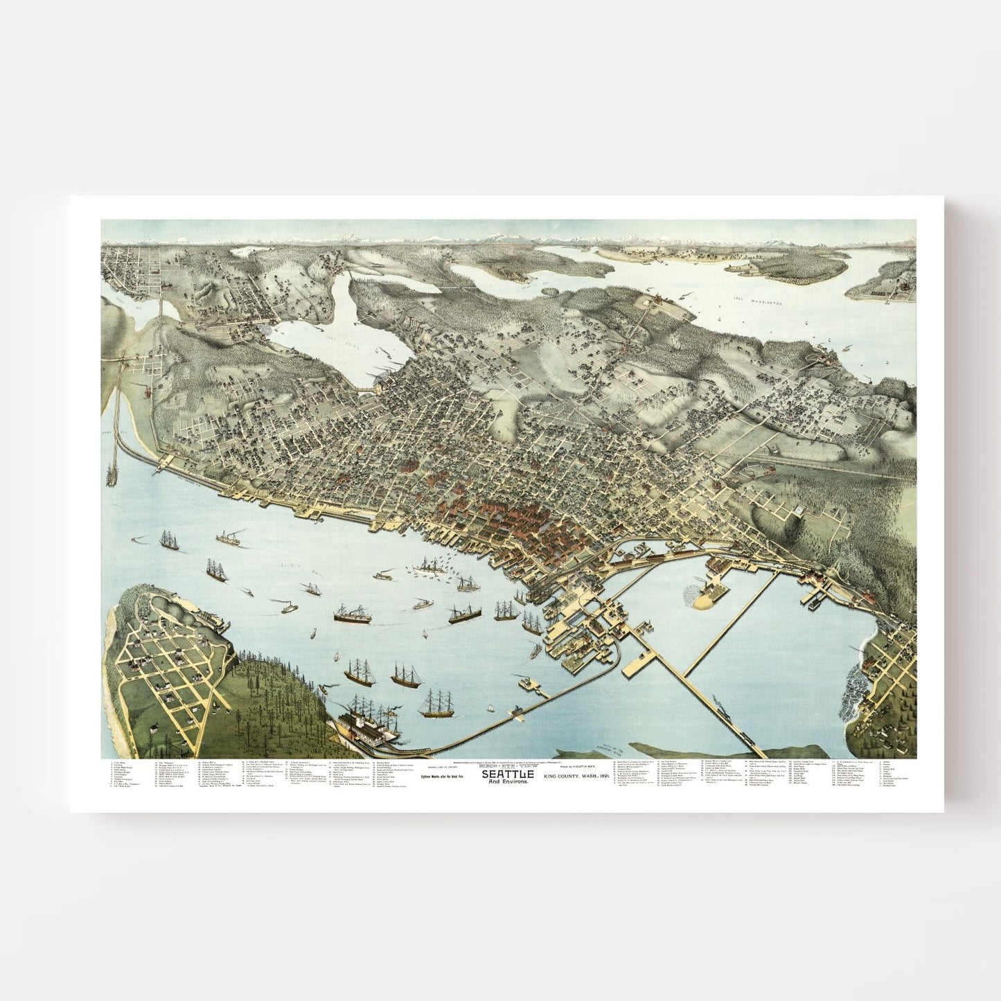 Vintage Map of Seattle, Washington, 1891