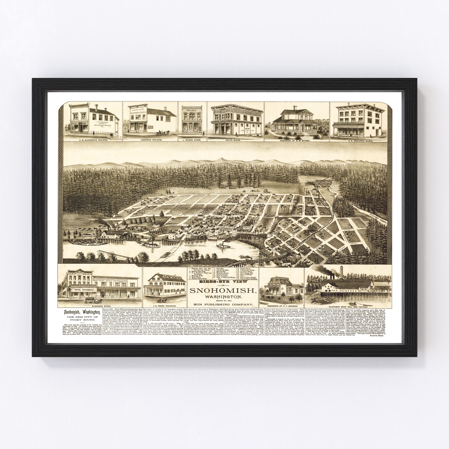 vintage map of Snohomish, Washington, 1890