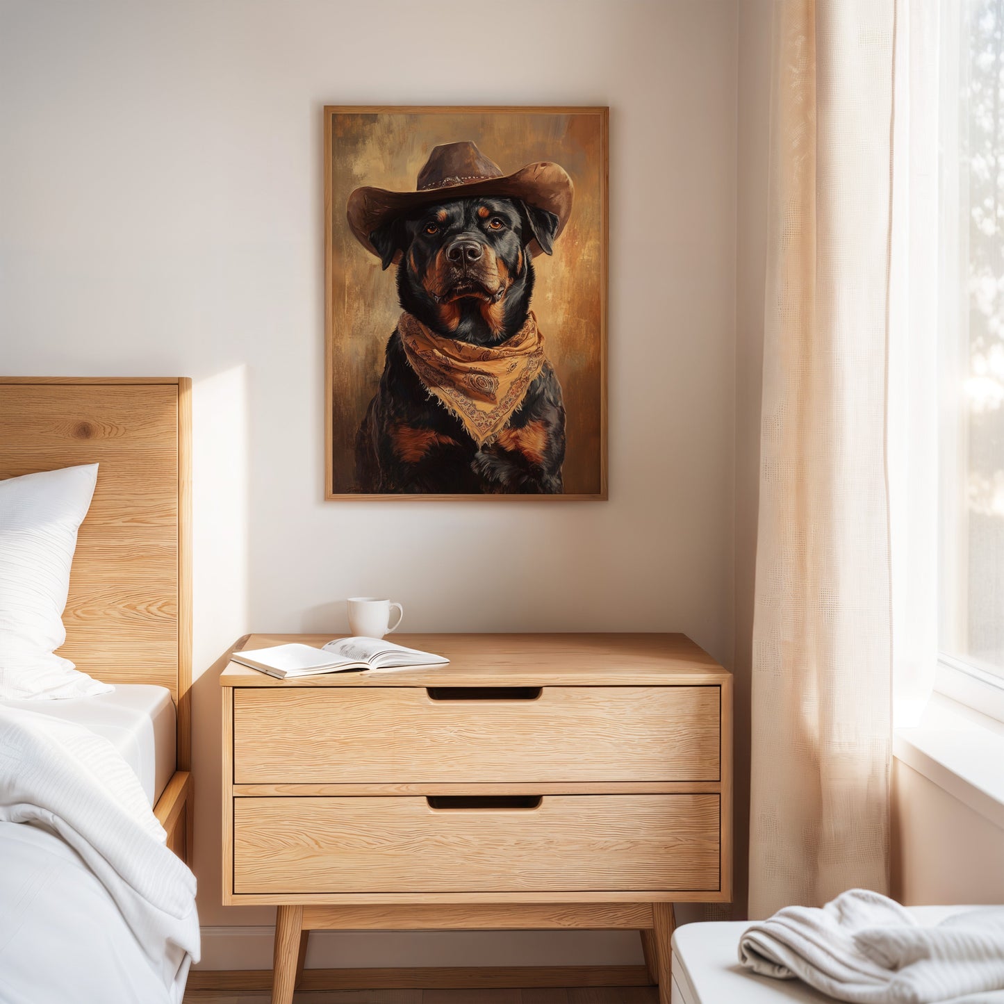 Western Cowboy Rottweiler Rustic Dog Art Print