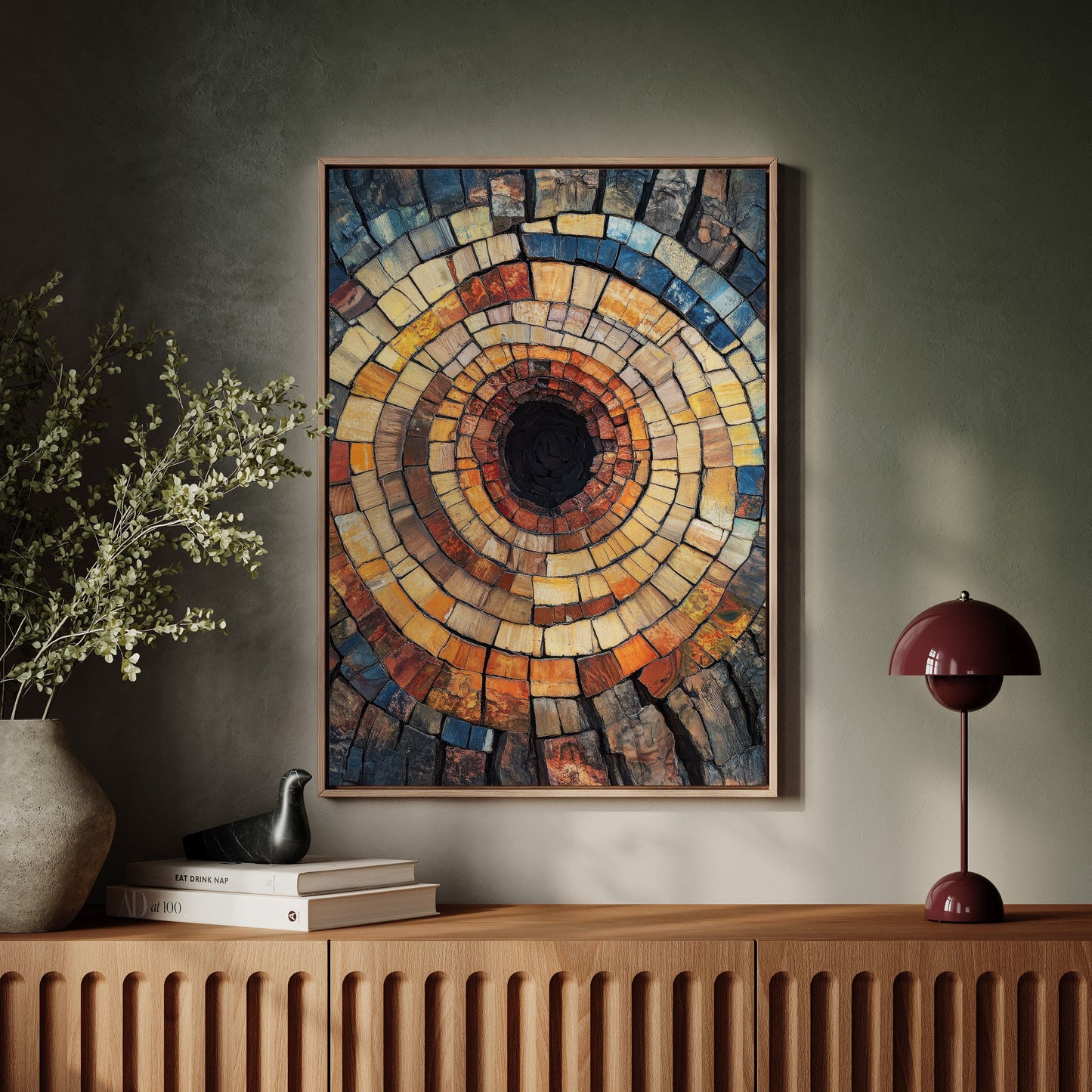 Petrified Wood Spiral Earth Tone Abstract Wall Art