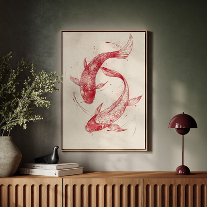 Koi Fish Wall Art Minimalist Japanese Ink Print