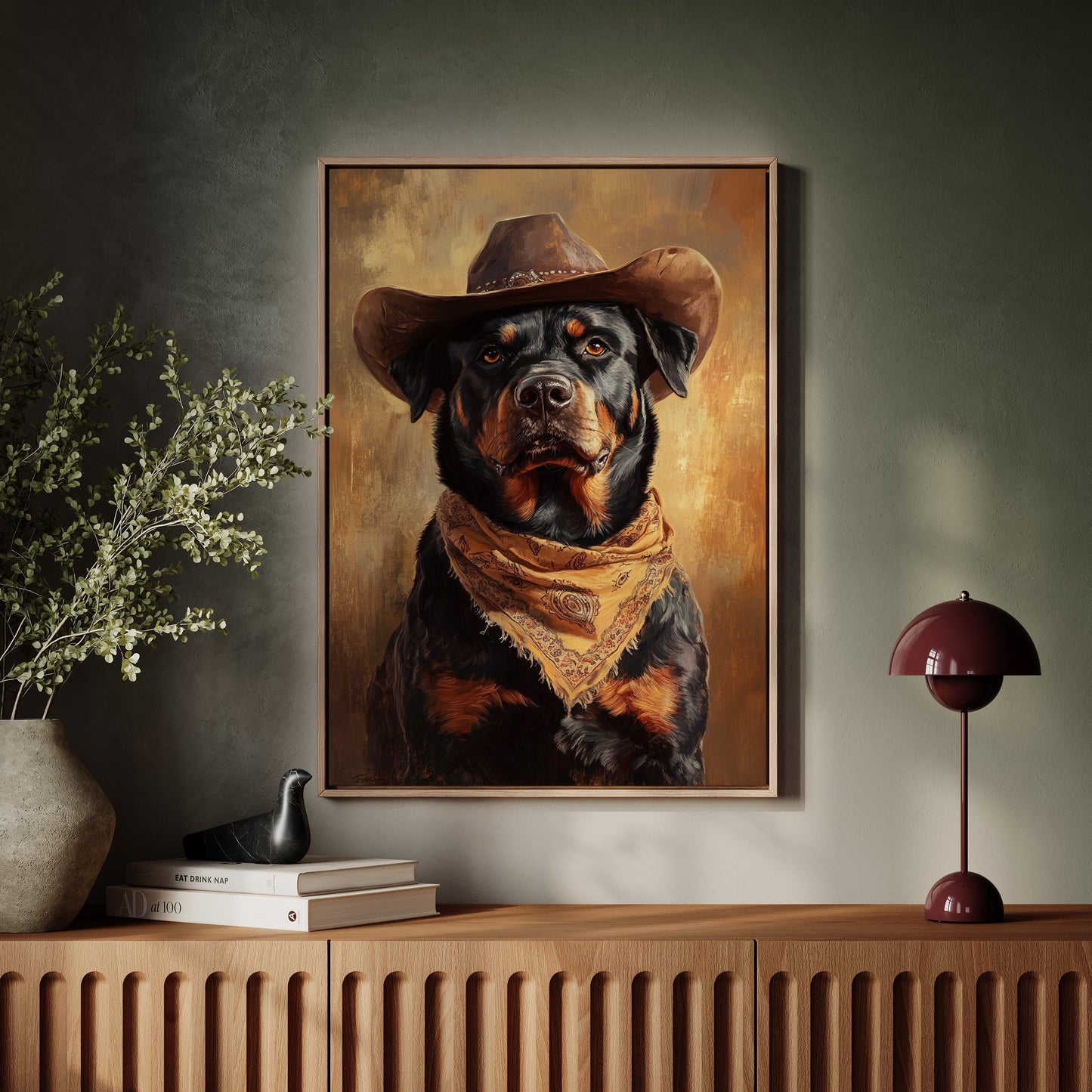 Western Cowboy Rottweiler Rustic Dog Art Print