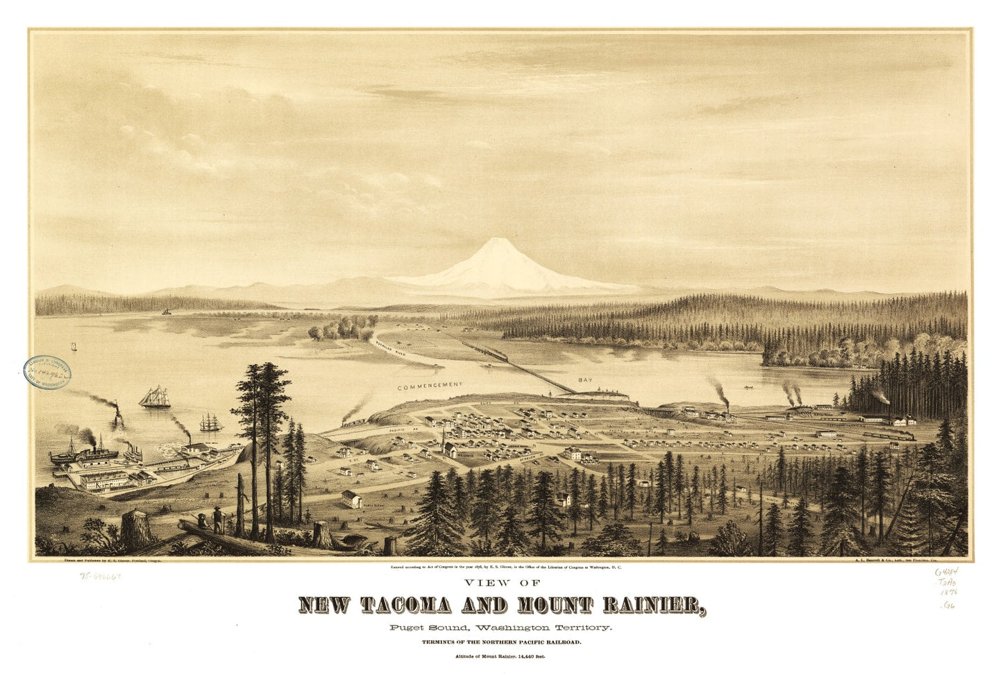Vintage Map of Tacoma, Washington, 1878