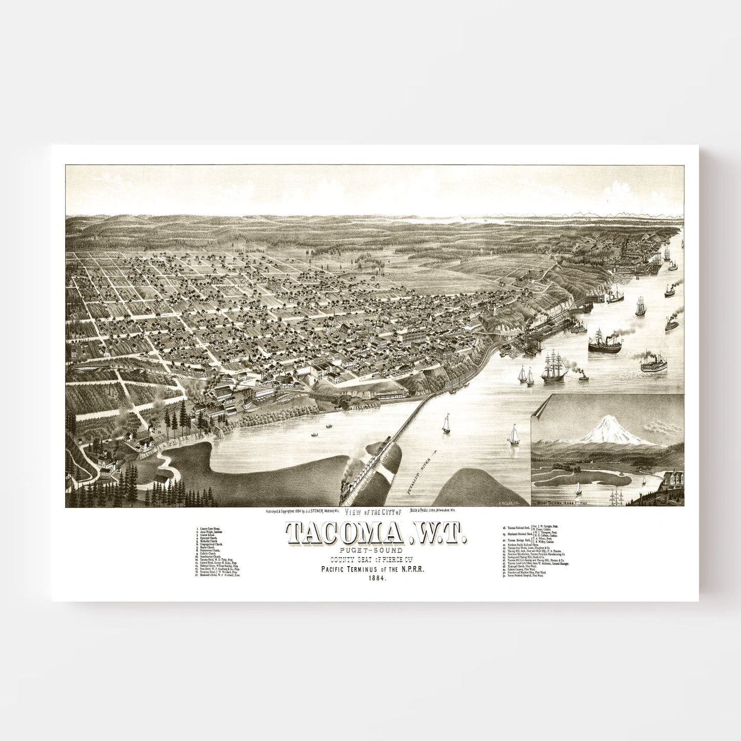 Vintage Map of Tacoma, Washington, 1884