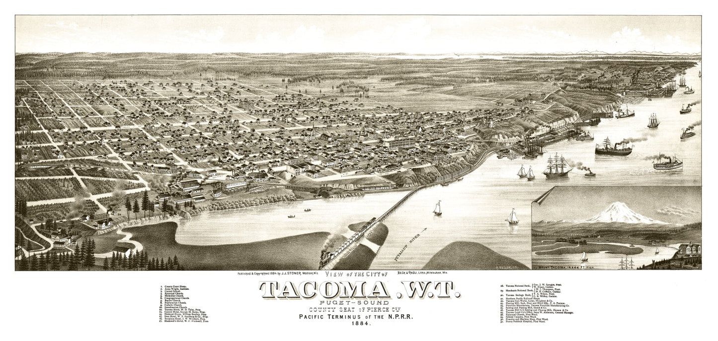 Vintage Map of Tacoma, Washington, 1884