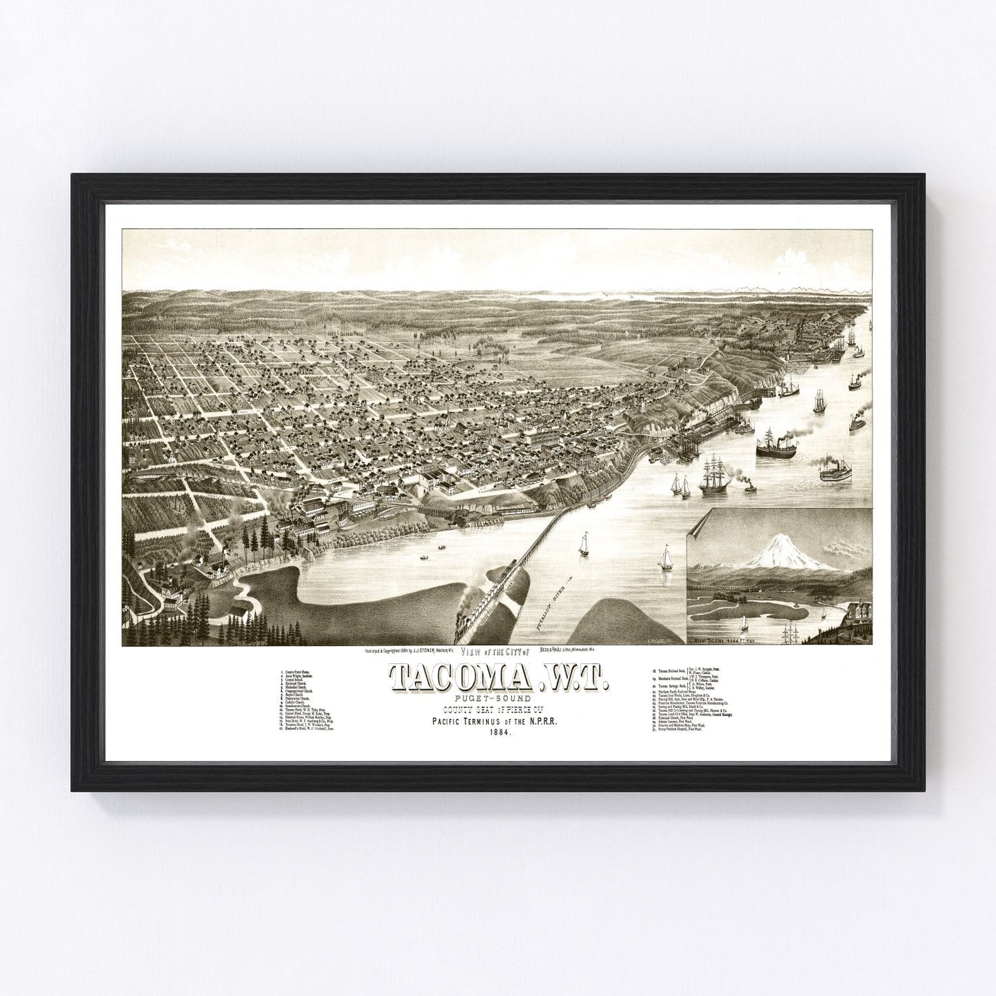 Vintage map of Tacoma, Washington, 1884