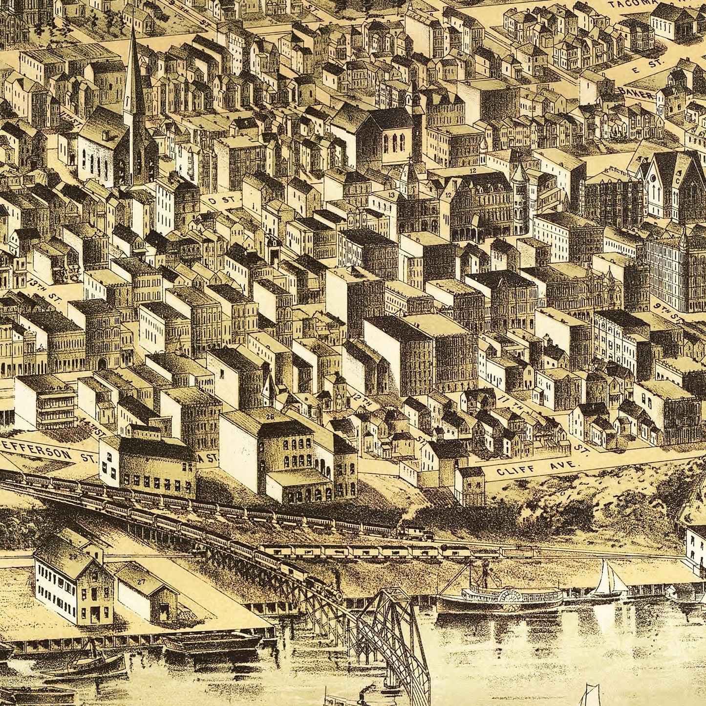 Vintage Map of Tacoma, Washington, 1890