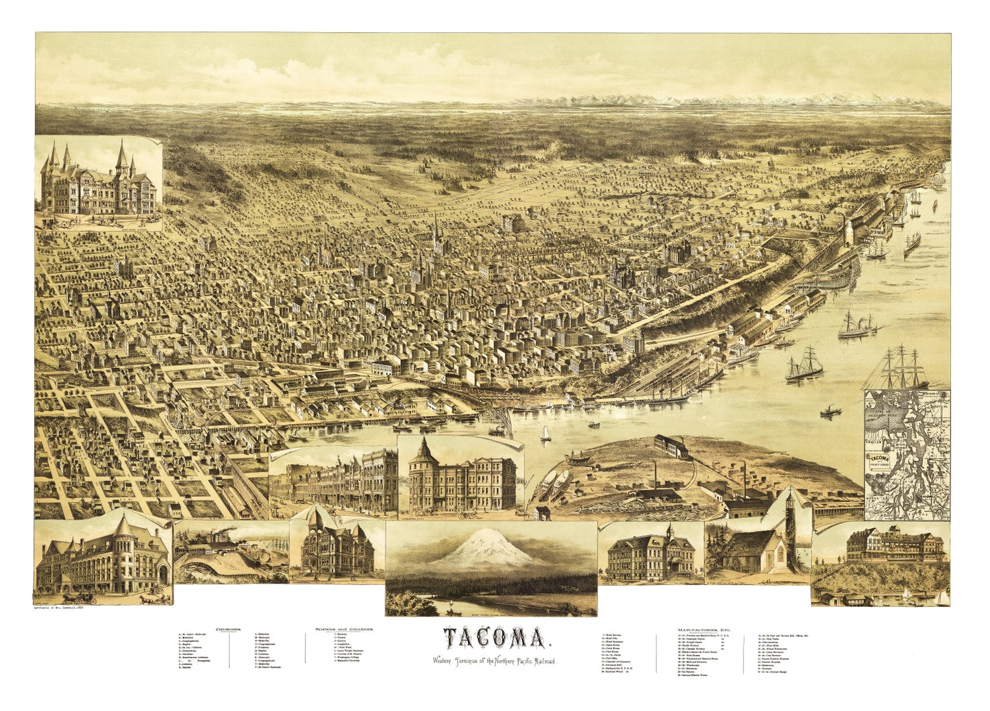 Vintage Map of Tacoma, Washington, 1890