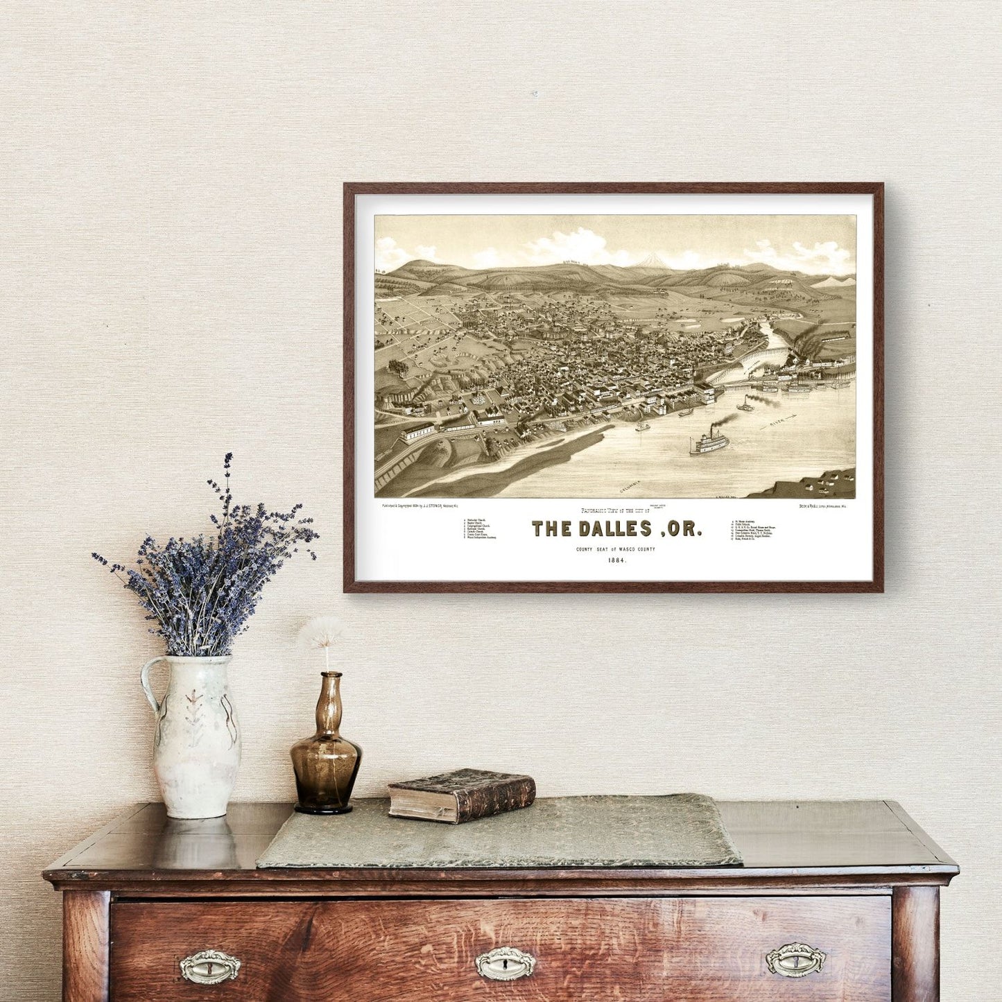 Vintage Map of Dalles, Oregon, 1884