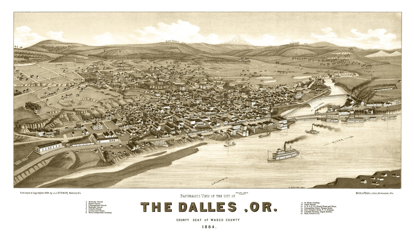 Vintage Map of Dalles, Oregon, 1884