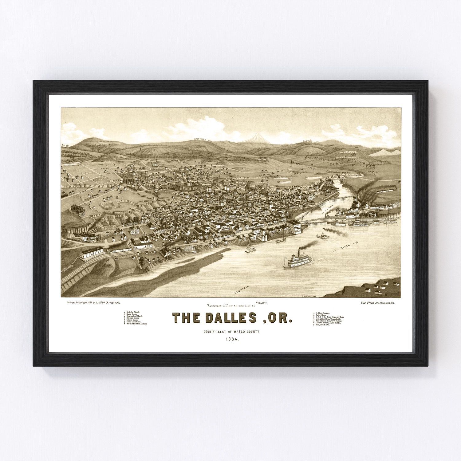 vintage map of Dalles, Oregon, 1884