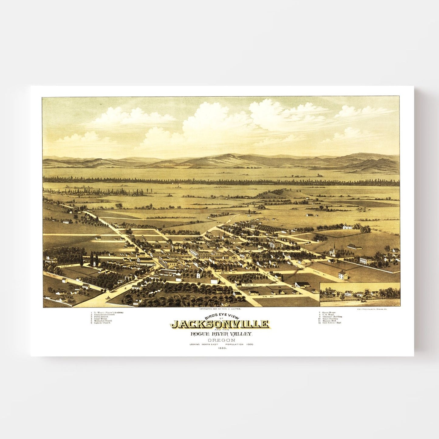 Vintage Map of Jacksonville, Jackson County, Oregon, 1883