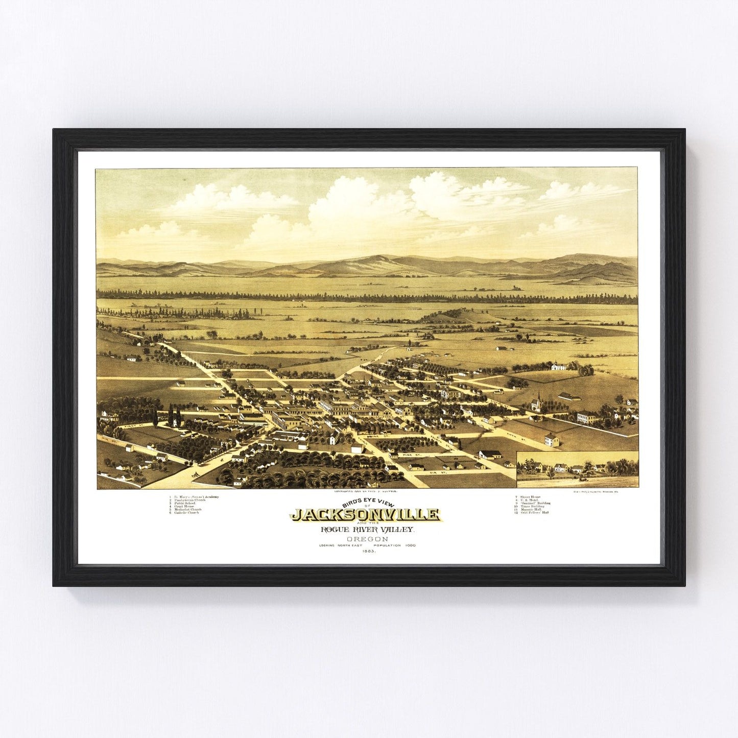 Vintage map of Jacksonville, Jackson County, Oregon, 1883