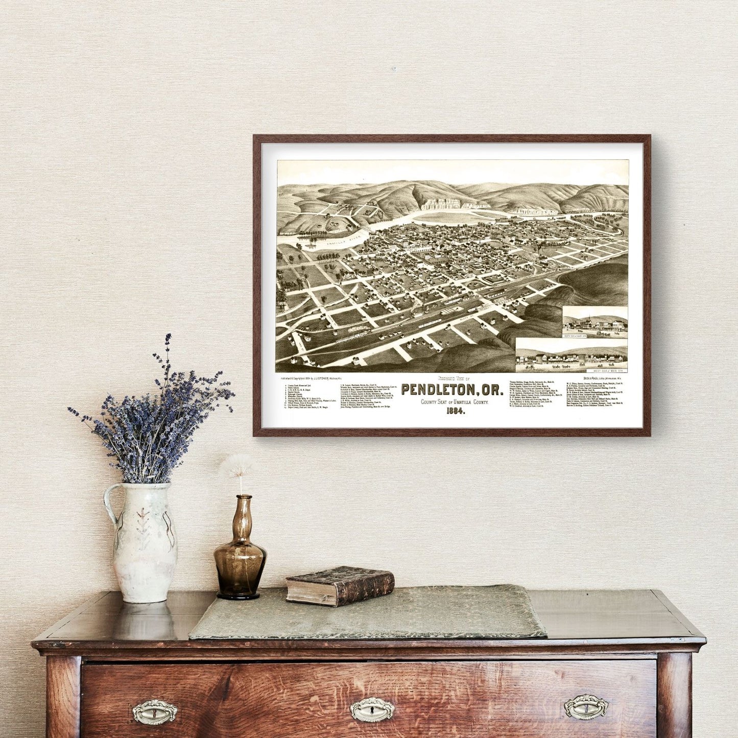 Vintage Map of Pendleton, Oregon, 1884