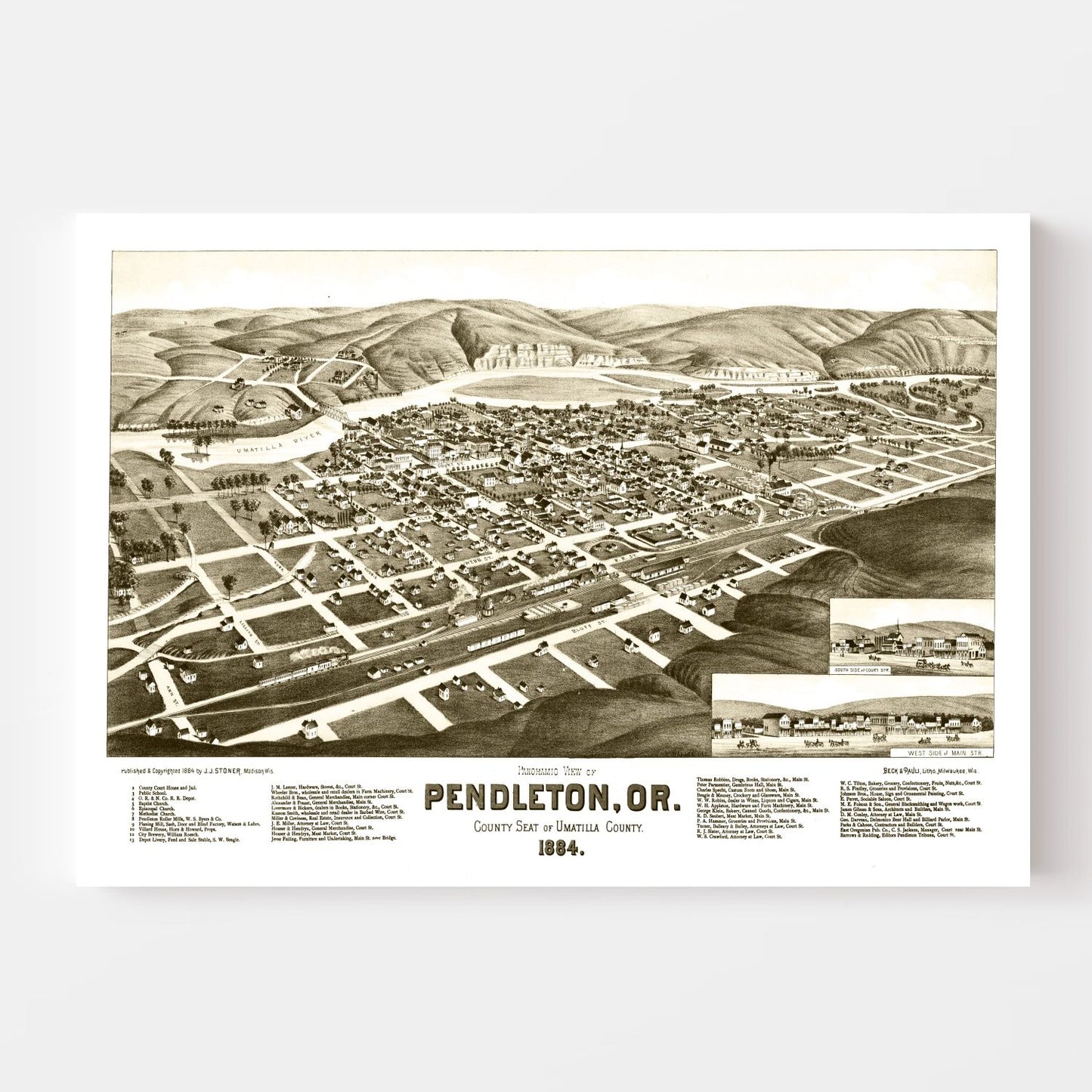 Vintage Map of Pendleton, Oregon, 1884
