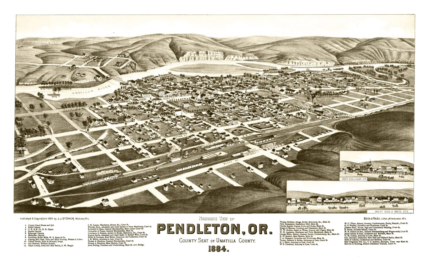 Vintage Map of Pendleton, Oregon, 1884