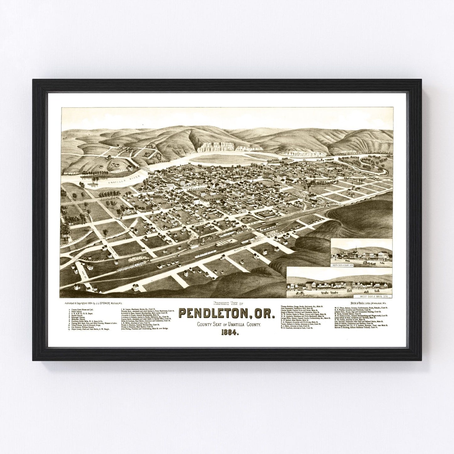 Vintage map of Pendleton, Oregon, 1884