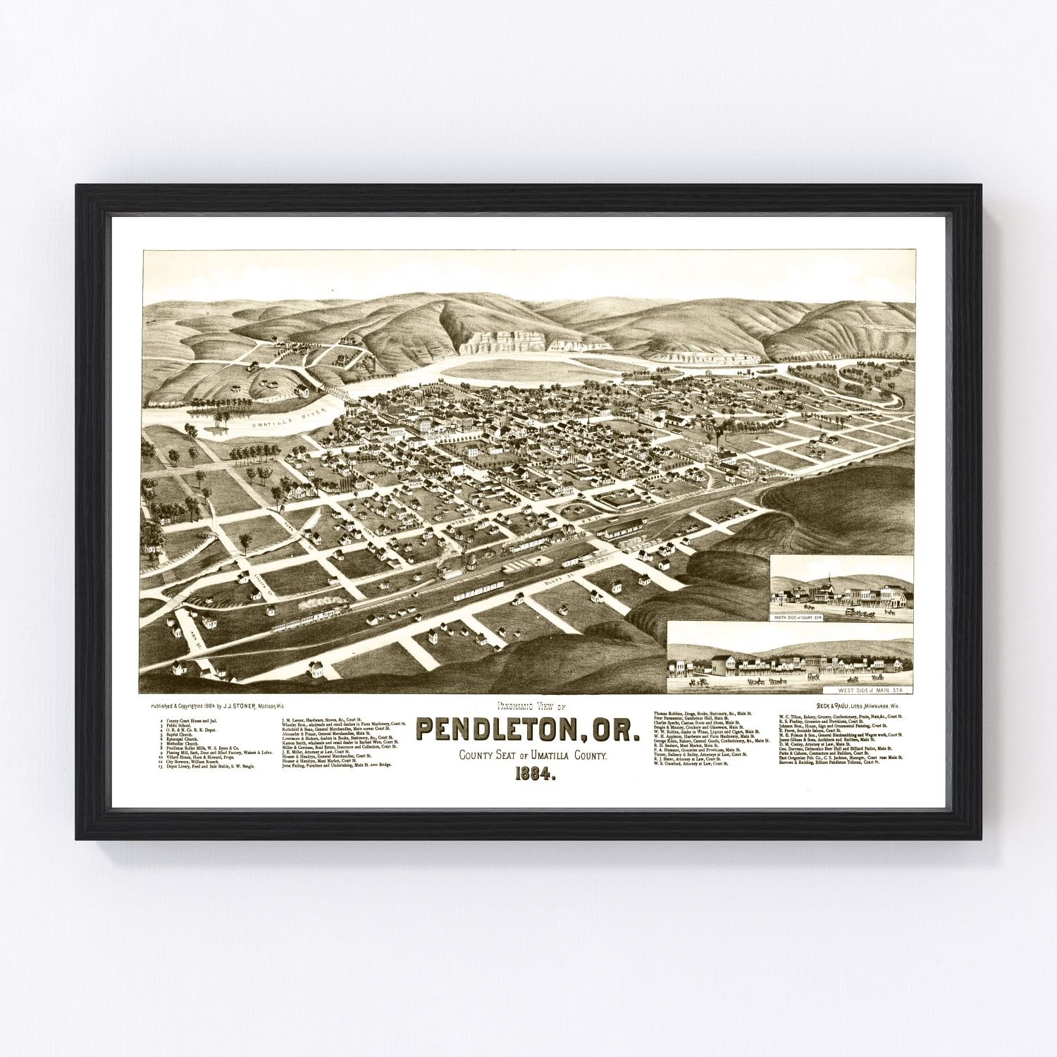 Vintage map of Pendleton, Oregon, 1884