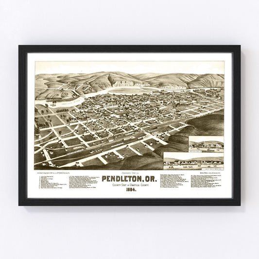 Vintage map of Pendleton, Oregon, 1884