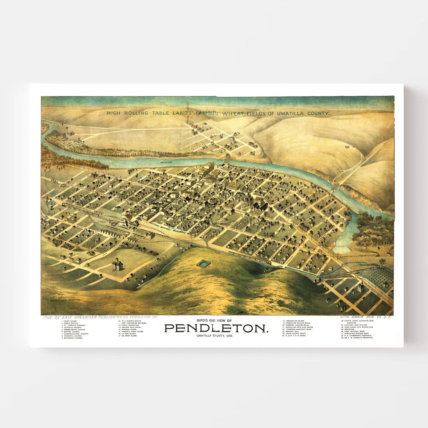 Vintage Map of Pendleton, Oregon, 1890