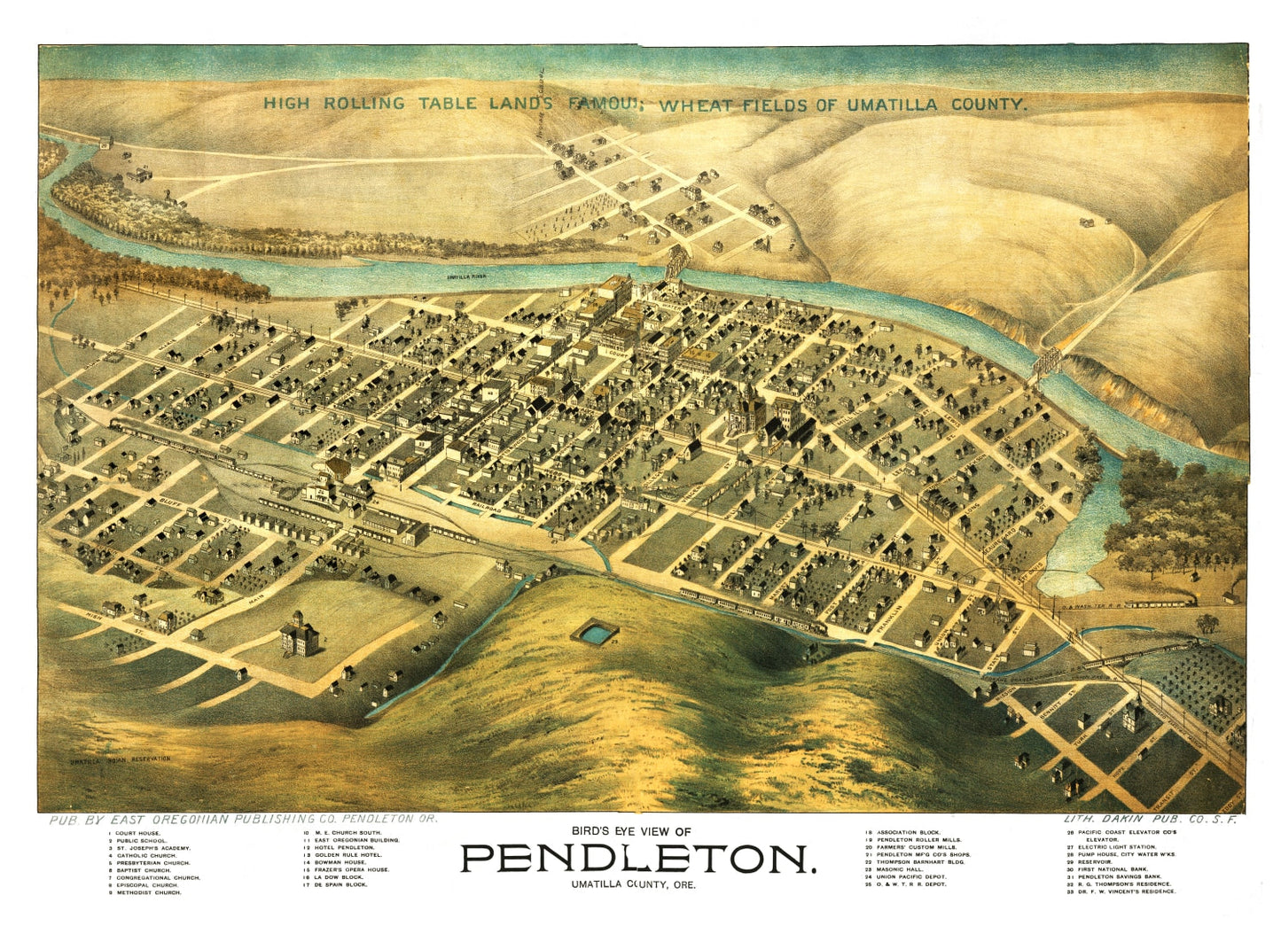 Vintage Map of Pendleton, Oregon, 1890