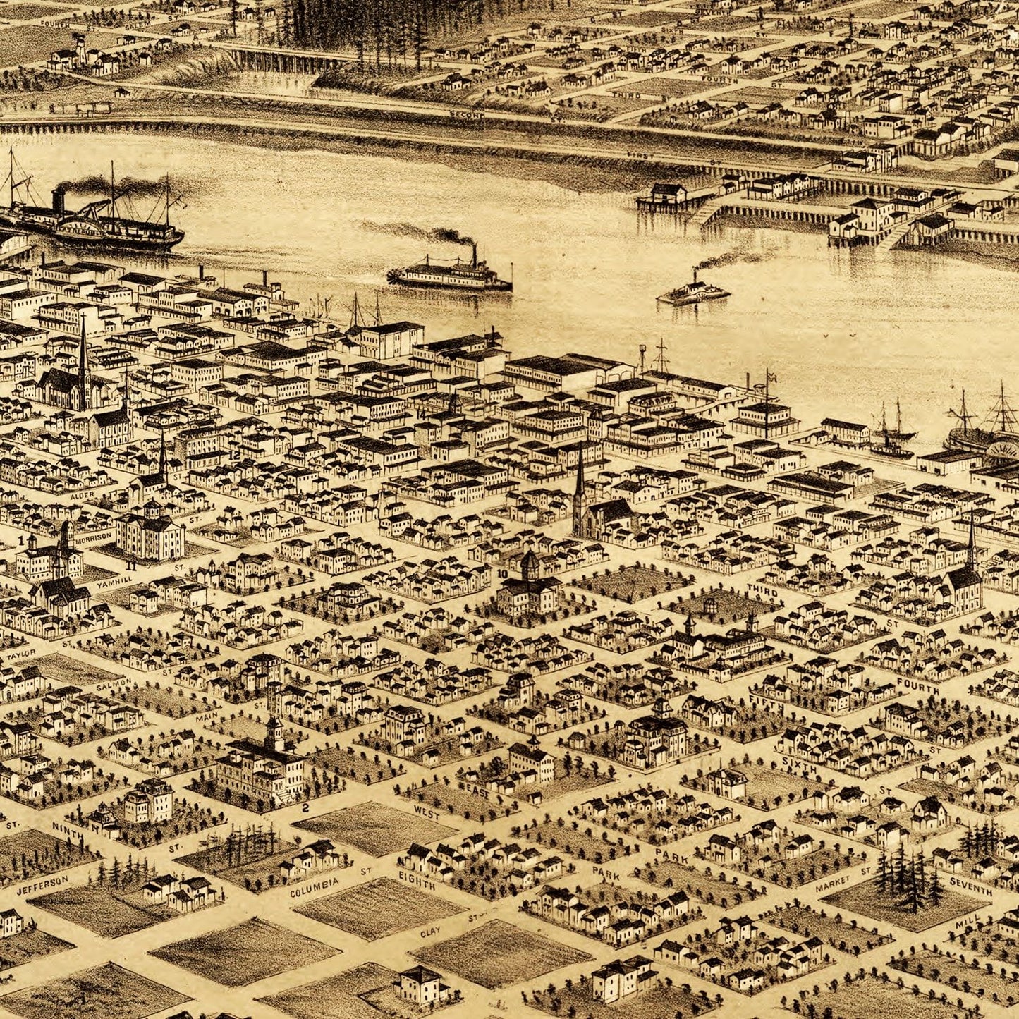 Vintage Map of Portland, Oregon, 1879