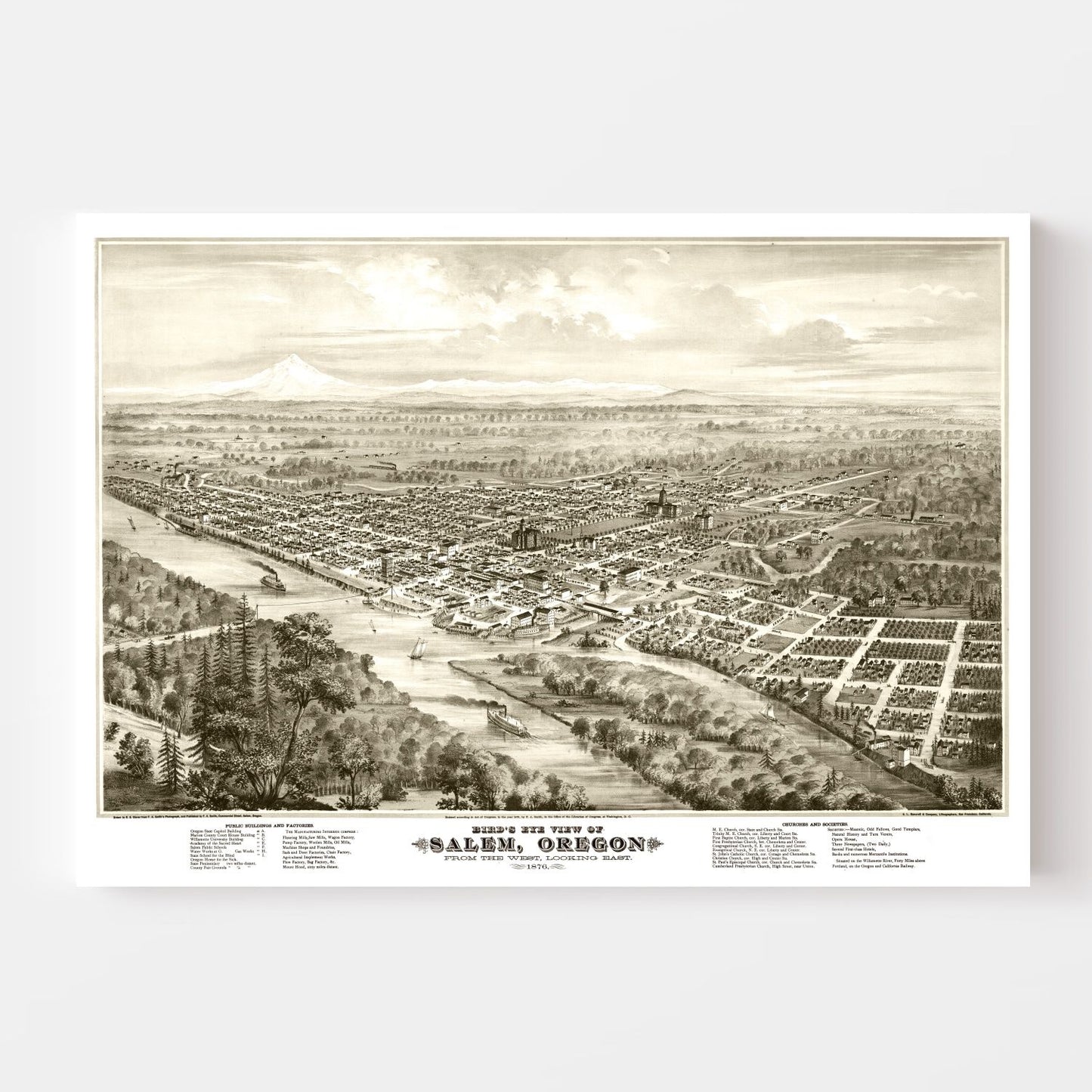 Vintage Map of Salem, Oregon, 1876