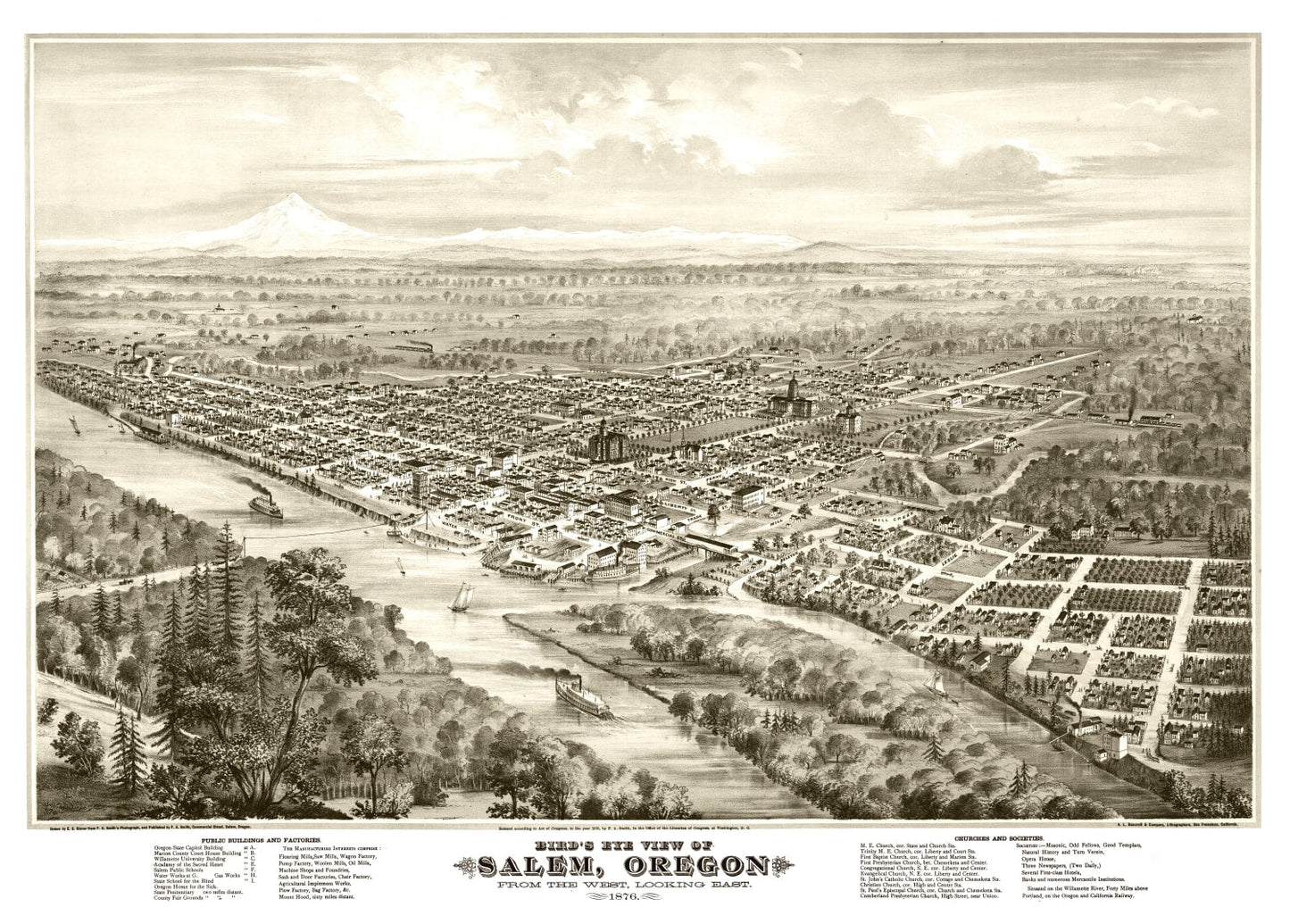 Vintage Map of Salem, Oregon, 1876