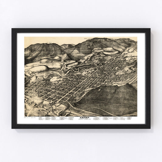 vintage map of Aspen, Colorado, 1893, silver rush boomtown