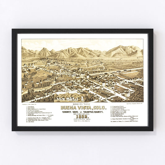 Vintage map of Buena Vista, Colorado, 1882