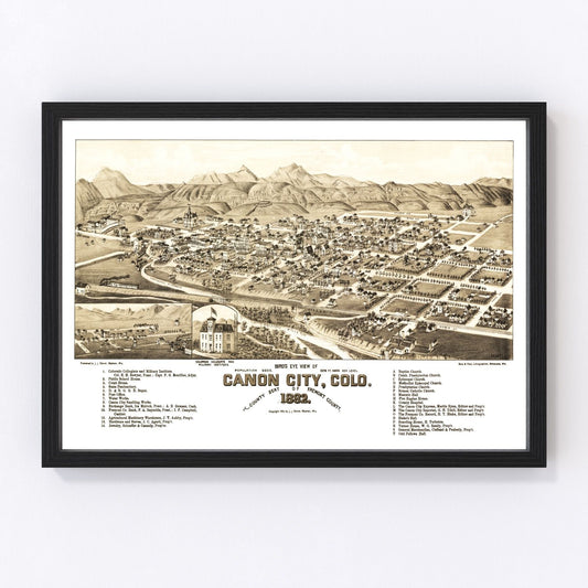 Vintage map of Canon City, Colorado, 1882, digitally restored antique cartographic print