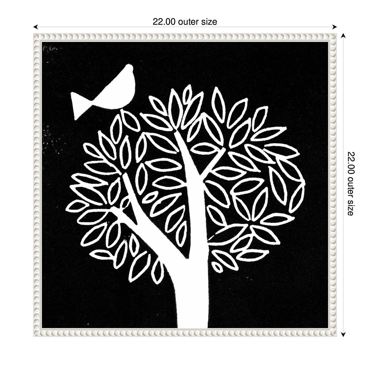 Black and White Bird Tree Linocut Framed Canvas Wall Art