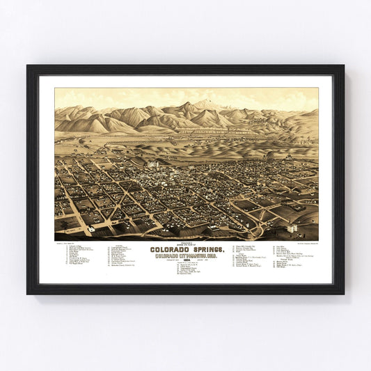 Vintage map of Colorado Springs, Colorado, 1882