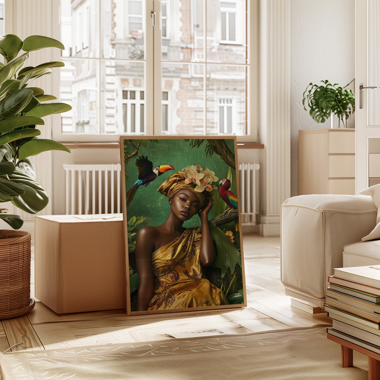 Golden Muse of the Jungle - Boho Tropical Portrait Art