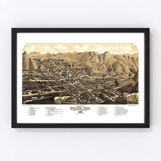 Vintage map of Golden, Colorado, 1882