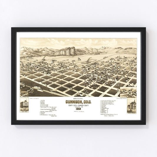 vintage map of Gunnison, Colorado, 1882