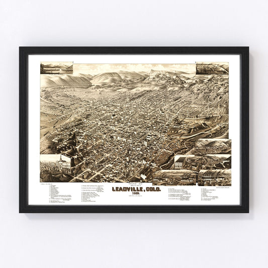 Vintage map of Leadville, Colorado, 1882