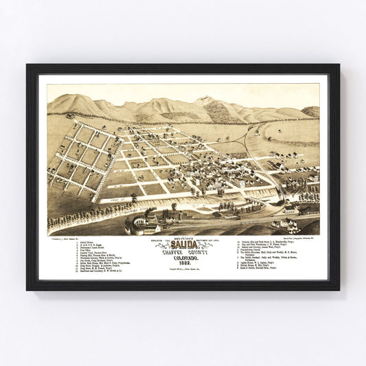 vintage map of Salida, Colorado, 1882