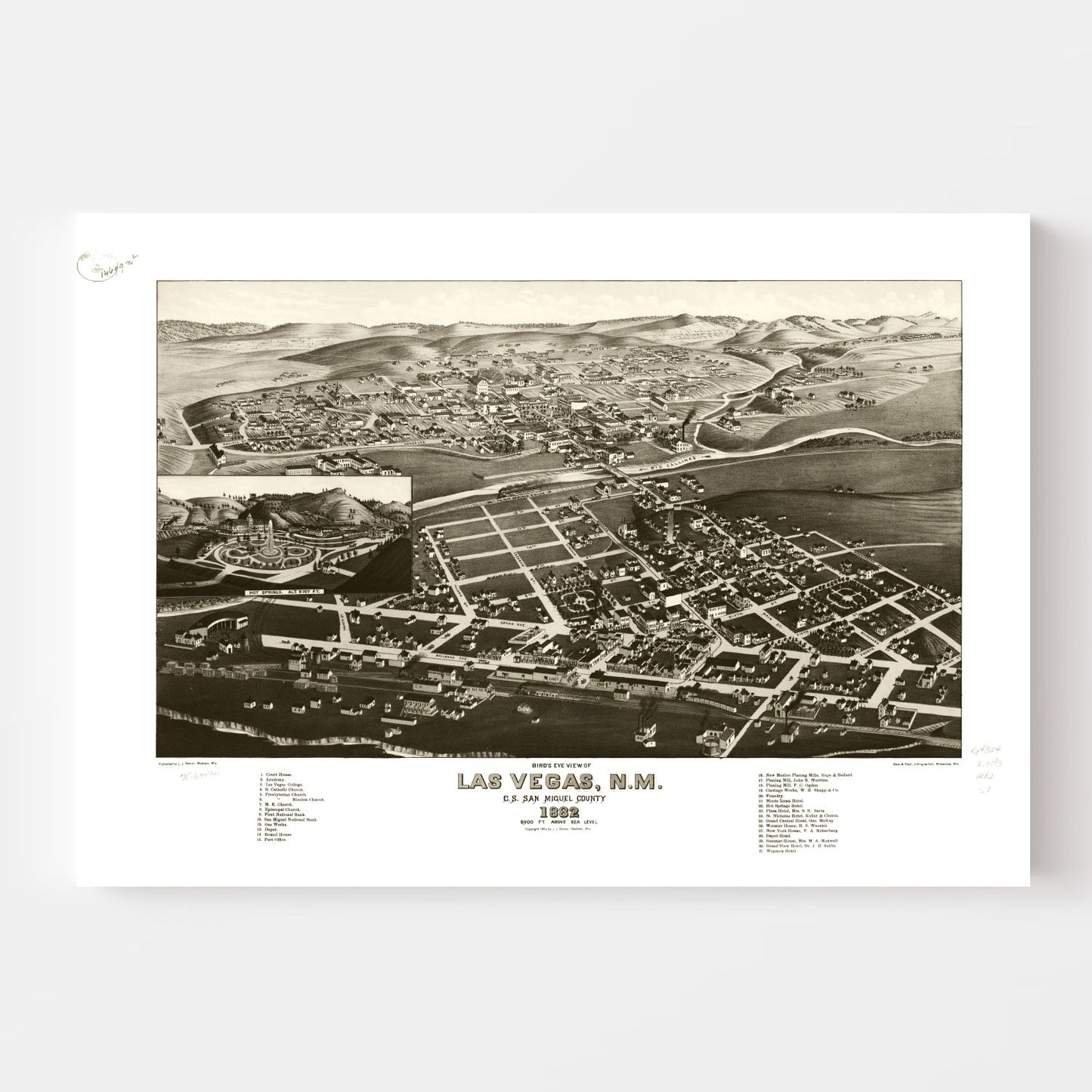 Vintage Map of Las Vegas, New Mexico, 1882