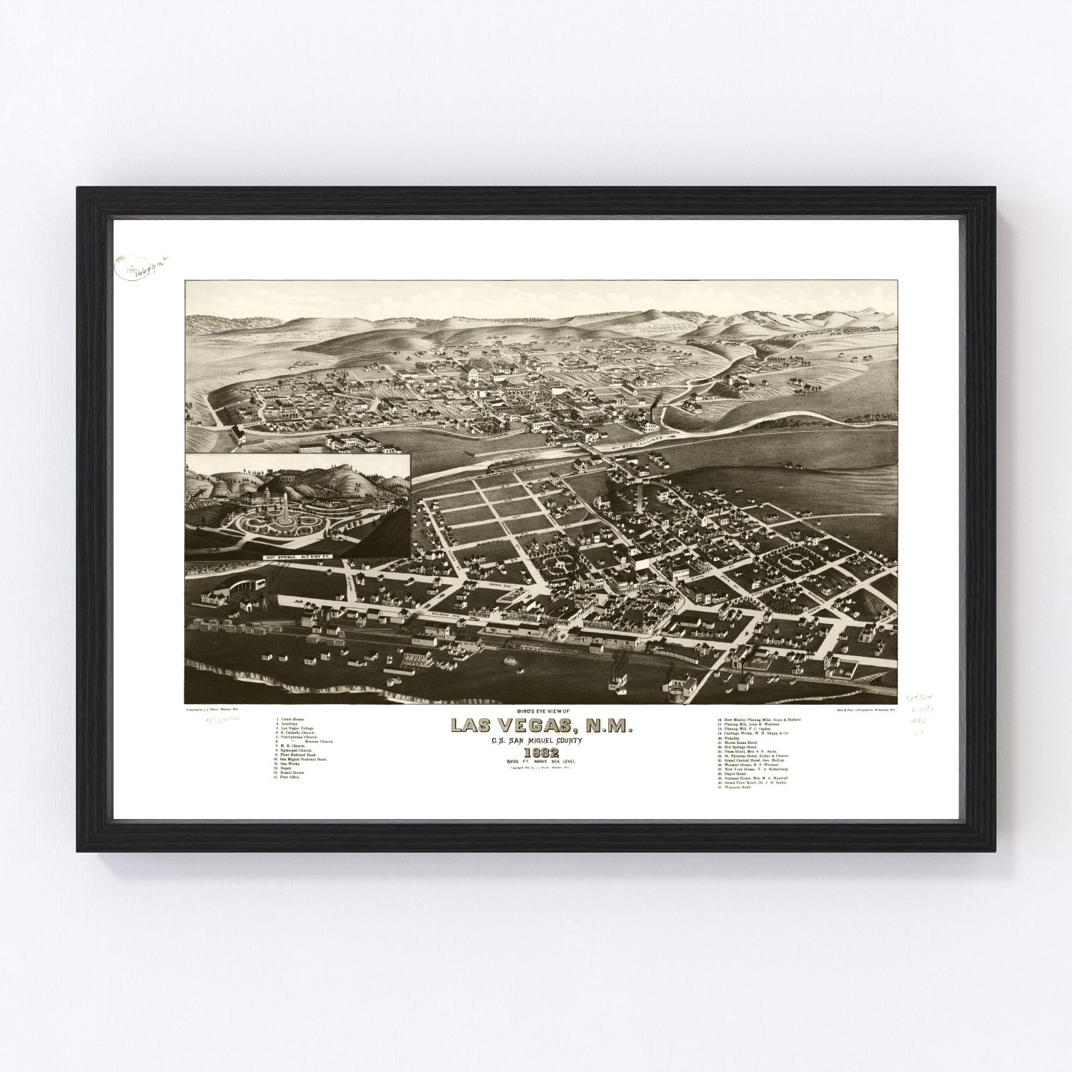 Vintage map of Las Vegas, New Mexico, 1882