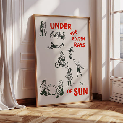 Golden Rays of Joy Retro Bike and Dog Wall Art