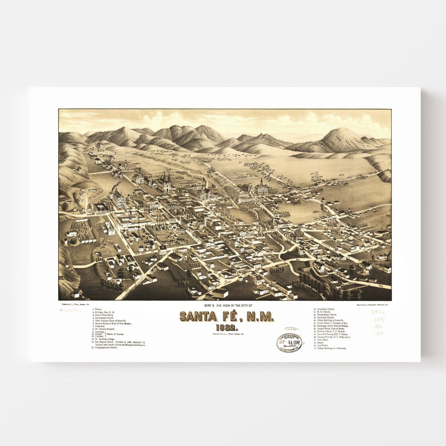 Vintage Map of Santa Fe, New Mexico, 1882