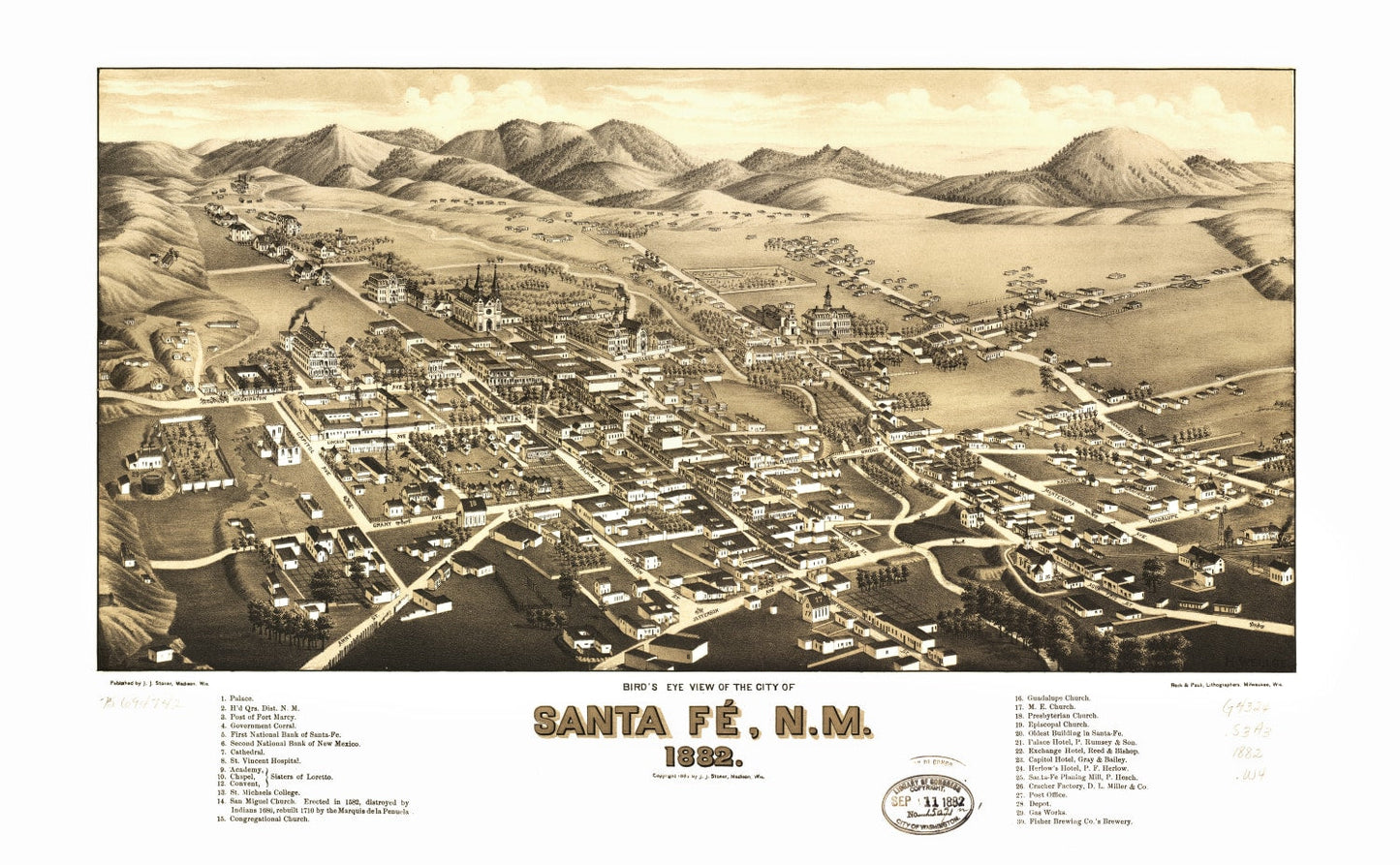 Vintage Map of Santa Fe, New Mexico, 1882