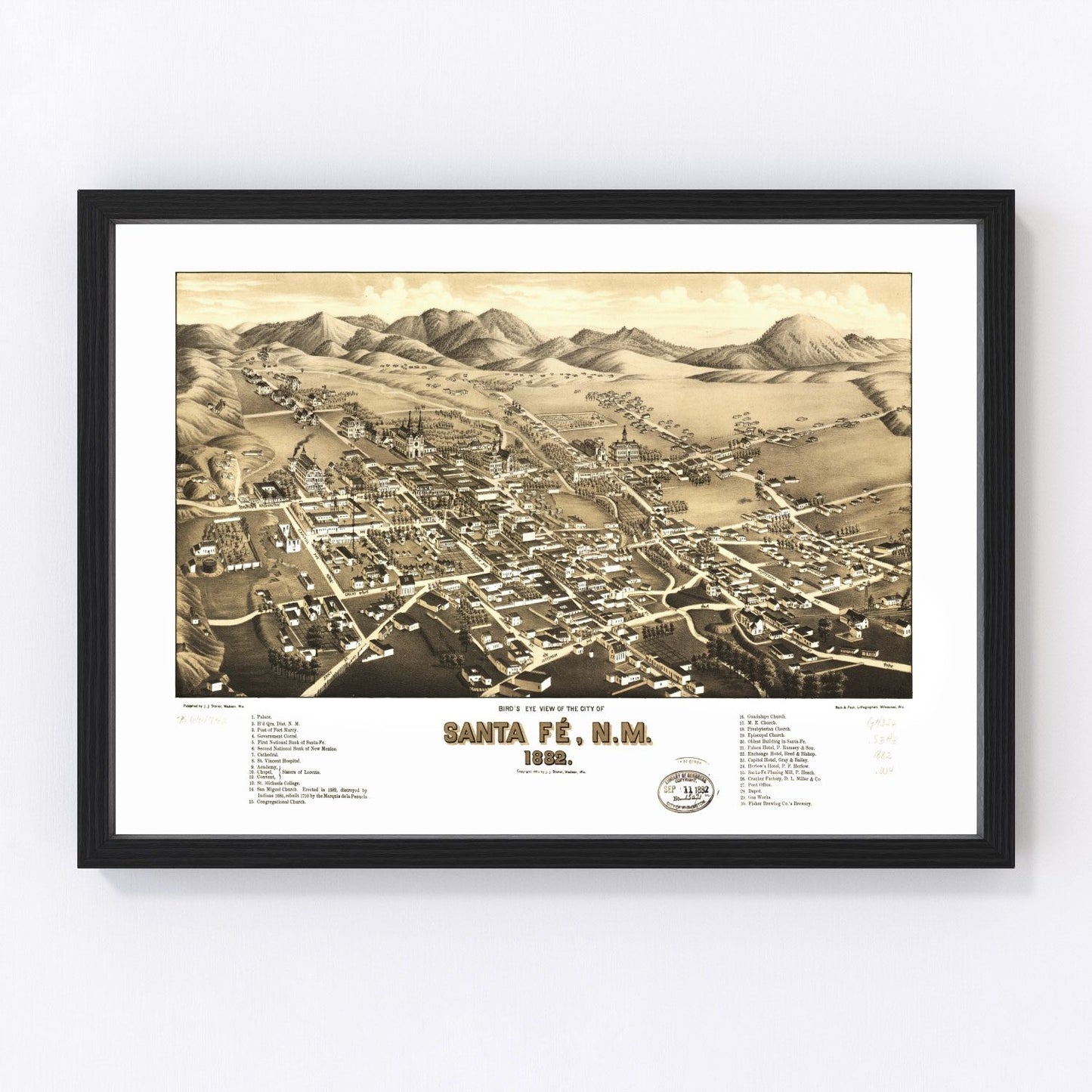 Vintage map of Santa Fe, New Mexico, 1882