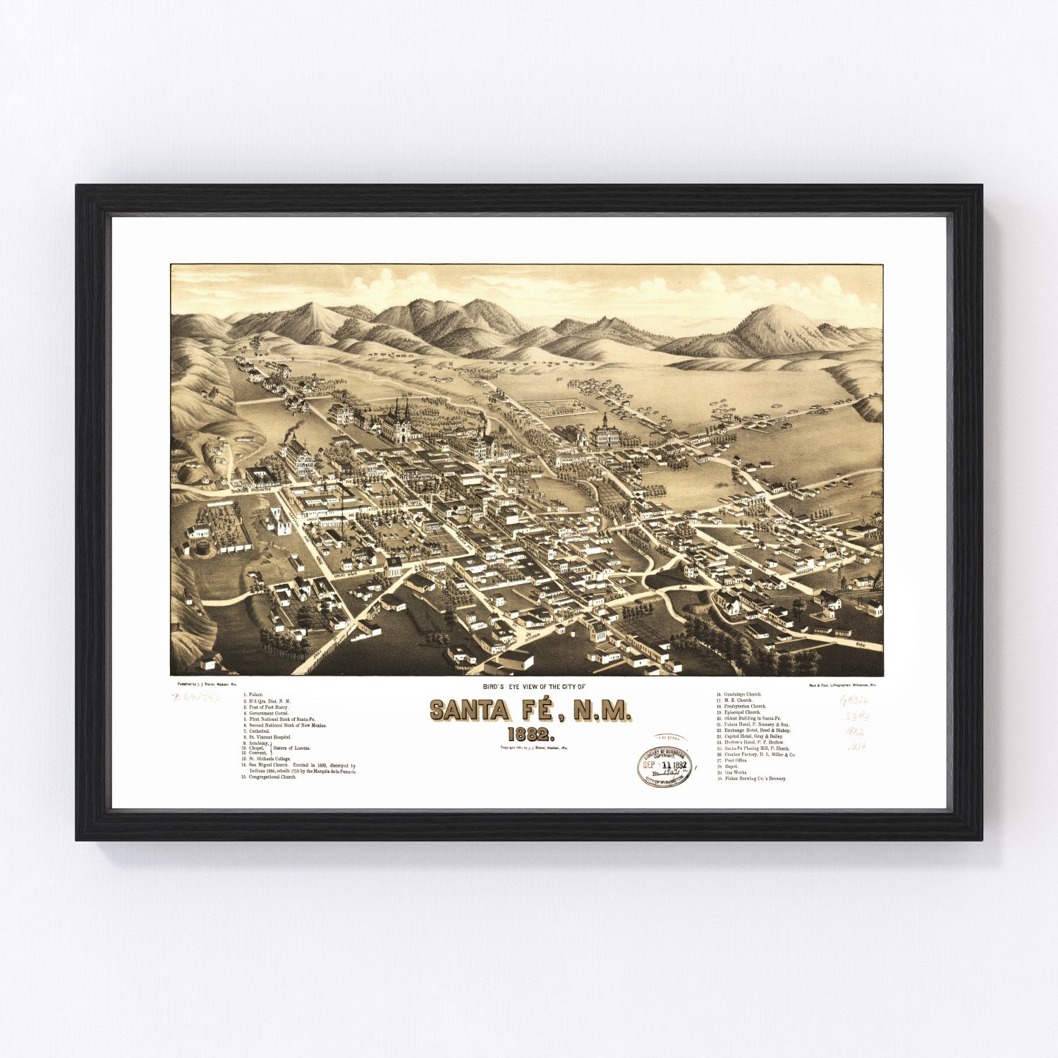 Vintage map of Santa Fe, New Mexico, 1882